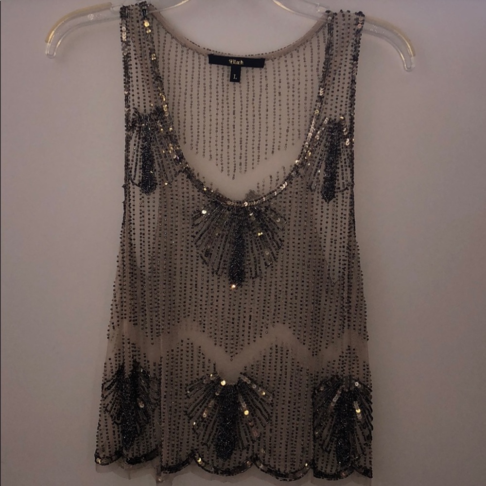 Sheer tan beaded tank top